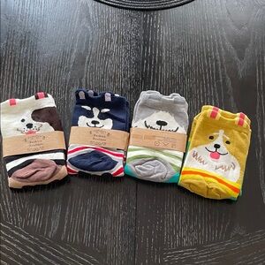 Kids Pack of Dog Crew Socks in Yellow, Gray, Navy & Brown